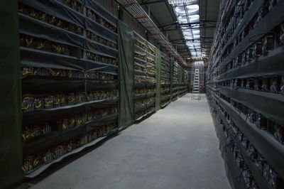 A large-scale mining farm with rows of powerful machines
